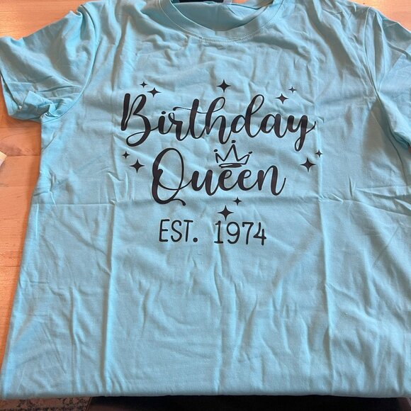 ✅Birthday Queen Short Sleeve Tee 50th 1974 blue tshirt celebration party top - Picture 4 of 4